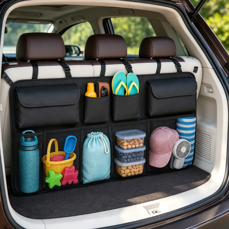 TEMU Organizador de Maletero para Coche, Bolsa de Almacenamiento Colgante Multibolsillos para Asiento Trasero, Bolsa de Red de Almacenamiento para