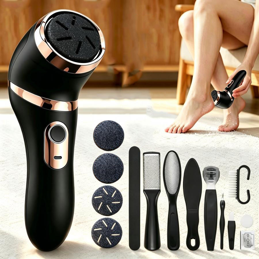 TEMU Electric Foot File Remover Kit For Feet, 2-speed Adjustable Rechargeable With 4 Replaceable Roller Heads & A Set Of Pedicure Tools, Cordless Usb