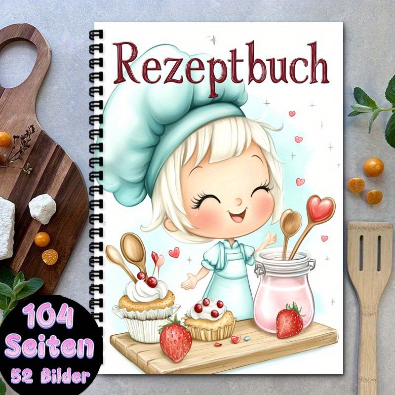 TEMU 1pc A5 Fun German Recipe Notebook - Blank Personal Recipe Notebook, Black Spiral Bound, Can Hold Up To 100 Recipes. Homemade Menu Health Recipe