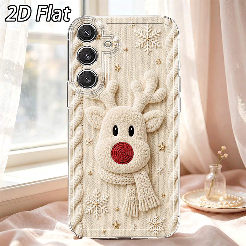 TEMU Phone Case - 2d Flat Yarn Reindeer Ornament Pattern Phone Case Suitable For Galaxy A03s A05s A06 A07 A13 A14 A15 A16 A17 A22 A23 A24 A25 A26 A32