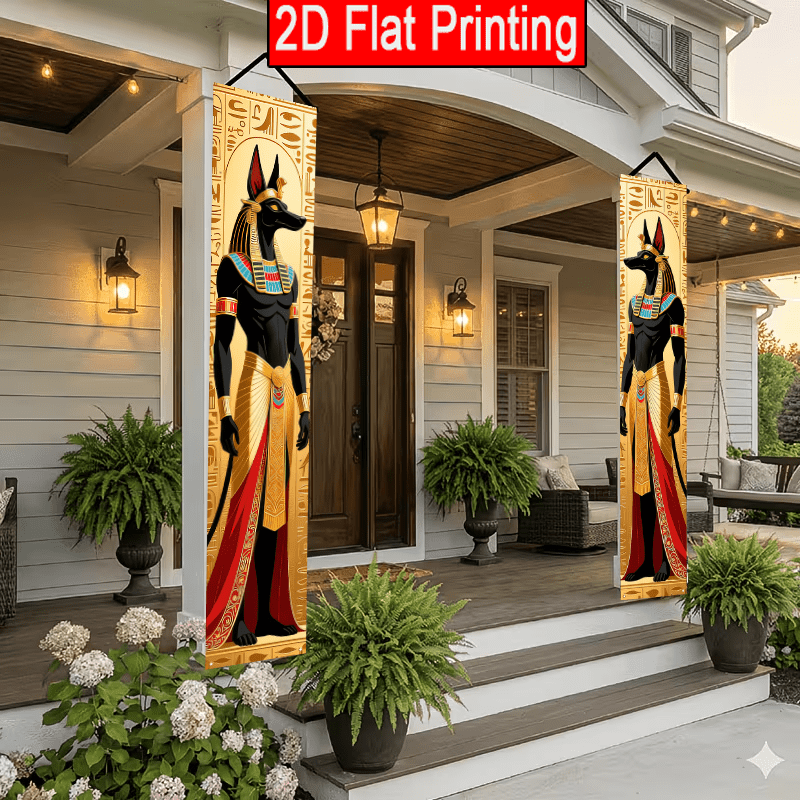 TEMU 2d Flat, Set Of 2, 2d Flat Ancient Egyptian Style Themed Porch Banners, 30-180cm Polyester Door Couplets, Statue Design, Suitable For Ancient