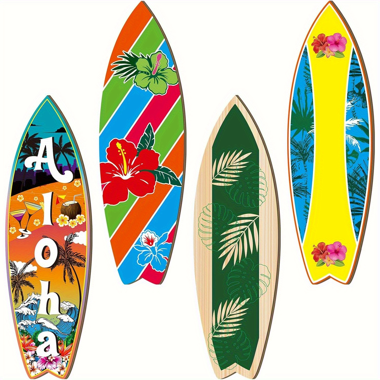TEMU 4 stk Sommer Surfboard Veggdekor Sett, Stort Tre Strand Surfboard Skilt Tre Surfboard Dekorasjon Sammenleggbar Surfboard Tropisk Veggdekor