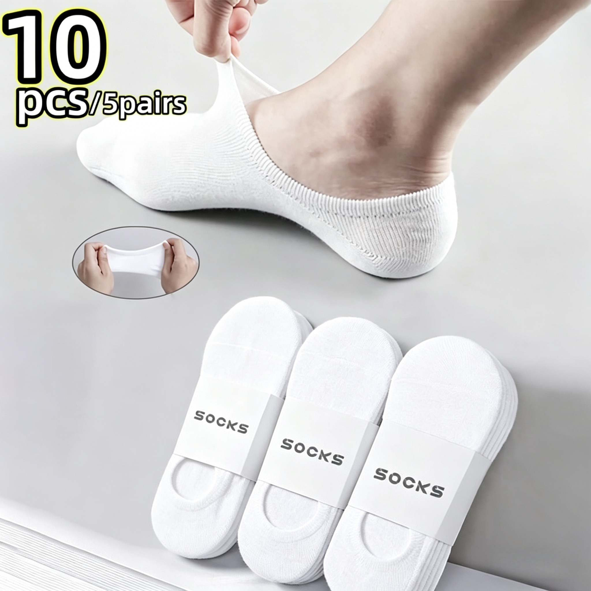 TEMU 5 Pairs Solid Color Men's Invisible Socks, Summer Style, Seamless Low Cut Casual Thin Breathable Short Socks, Comfortable And Non-slip, Suitable