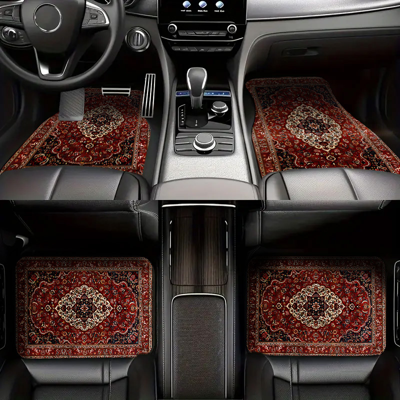 Image of 4pcs Universal Moroccan Vintage Car Foot Mats, Suitable For All Vehicles Front And Rear Seat Protection, Fashionable And Durable Car Additions, Car Carpet Car Decoration Additions, Enhancing Interior