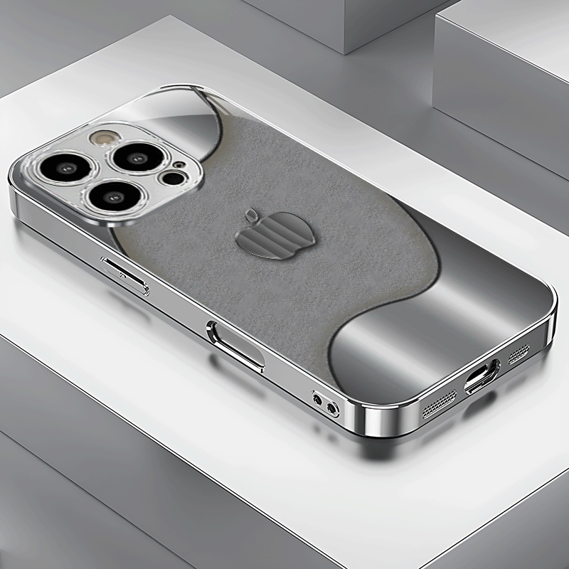 Simple Business Personality Trend Cute Electroplated Silver Metal Texture Simple Apple Pattern Electroplated Silver Glass Phone Case Suitable for Iphone16, 16Plus, 16Pro, 16Promax, for Iphone 15, 15Plus, 15Pro, 15Promax, 14, 14Plus, 14Pro, 14Promax, 13, 13Pro, 13Promax, 12, 12Pro, 12Promax, 11, 11, 11Pro Max, Full Coverage Reinforced Glass Protective Cover, Mobile Phone