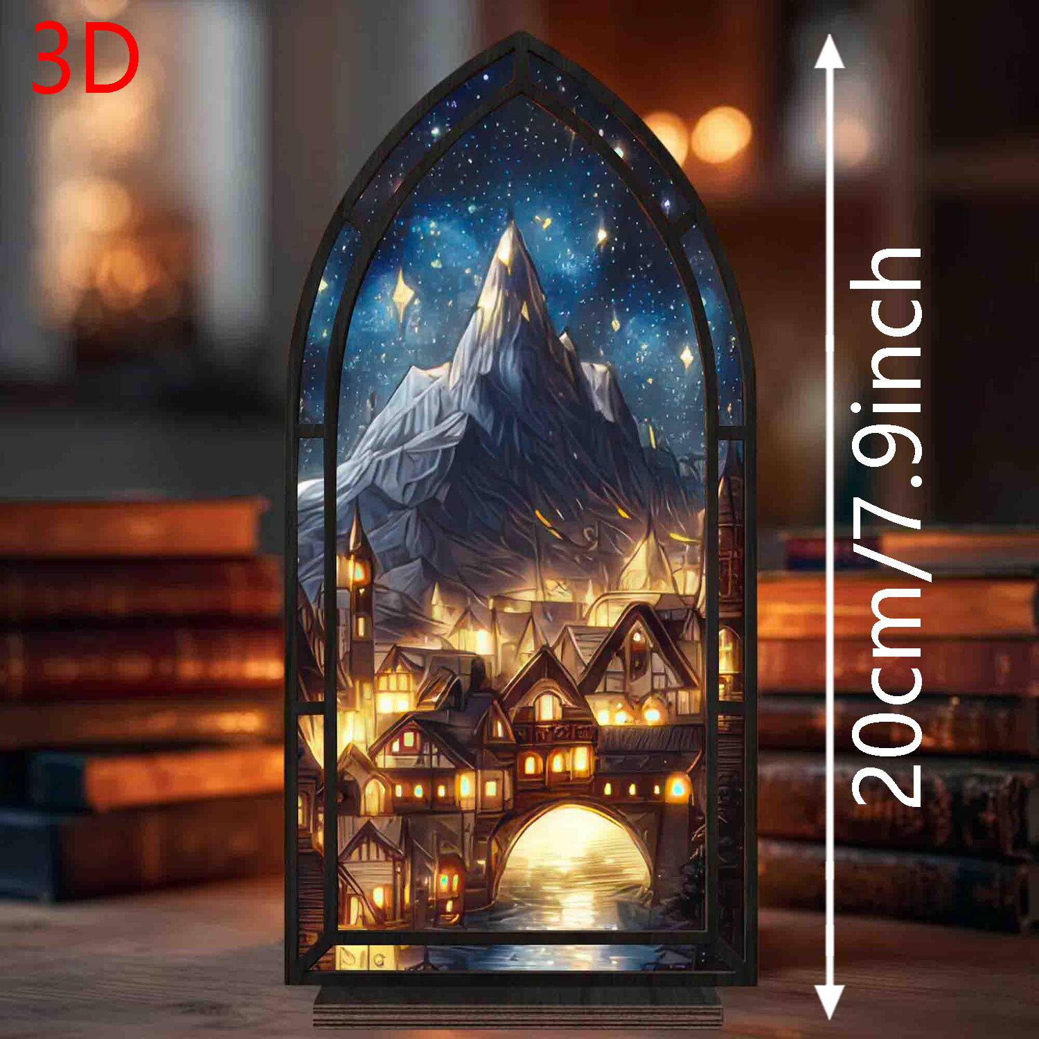 Image of 3d Acotar Study Room | Wooden Fantasy Bookshelf Decor, Perfect Gift For , Farmhouse Style, Irregular Shape, , Desktop Installation, Candles Not Included