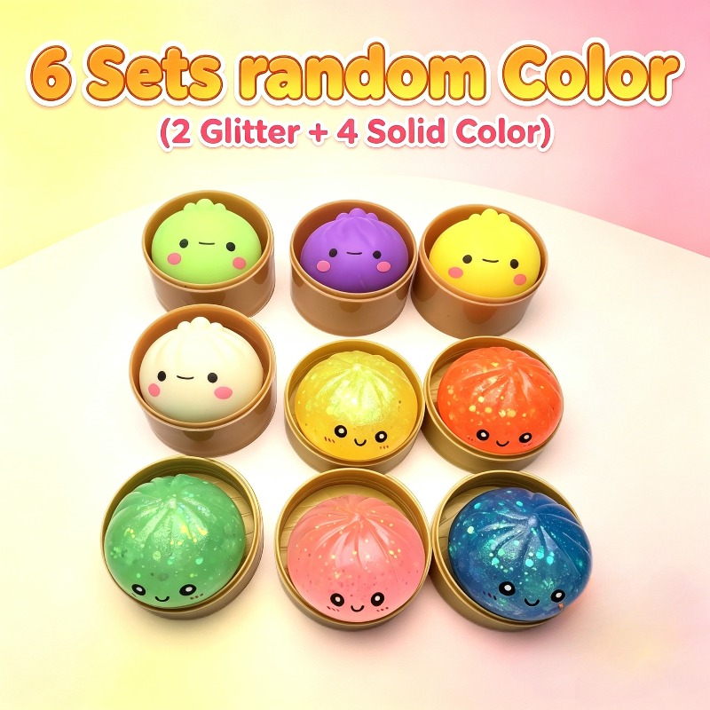 Gift For Her/Him 6 Sets of Bun Squeeze Squishy Toys (6pcs Buns And 6pcs Steamers), Cute And Slow Rebound Stress-Relieving Soft Bun Stress Balls, Sensory Toys, Multi-Item Party Favors Pack