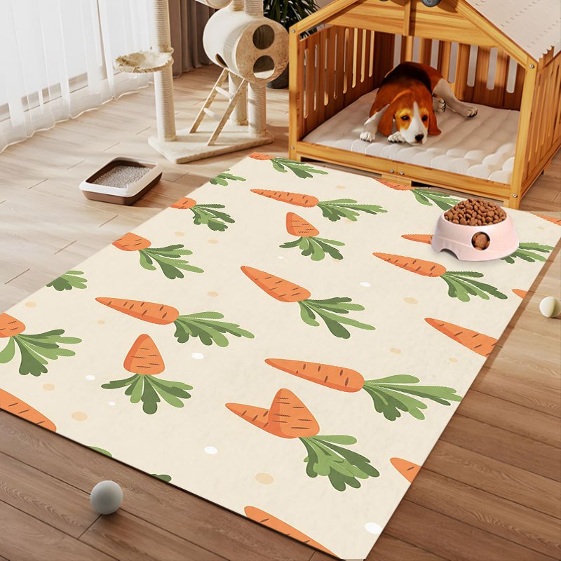 TEMU Dog Bed Mat - Non-slip Washable Pet Training Pad With Carrot And Leaf Design, Durable Polyester Mat For Small Dogs, Cats, Puppies - Easy-