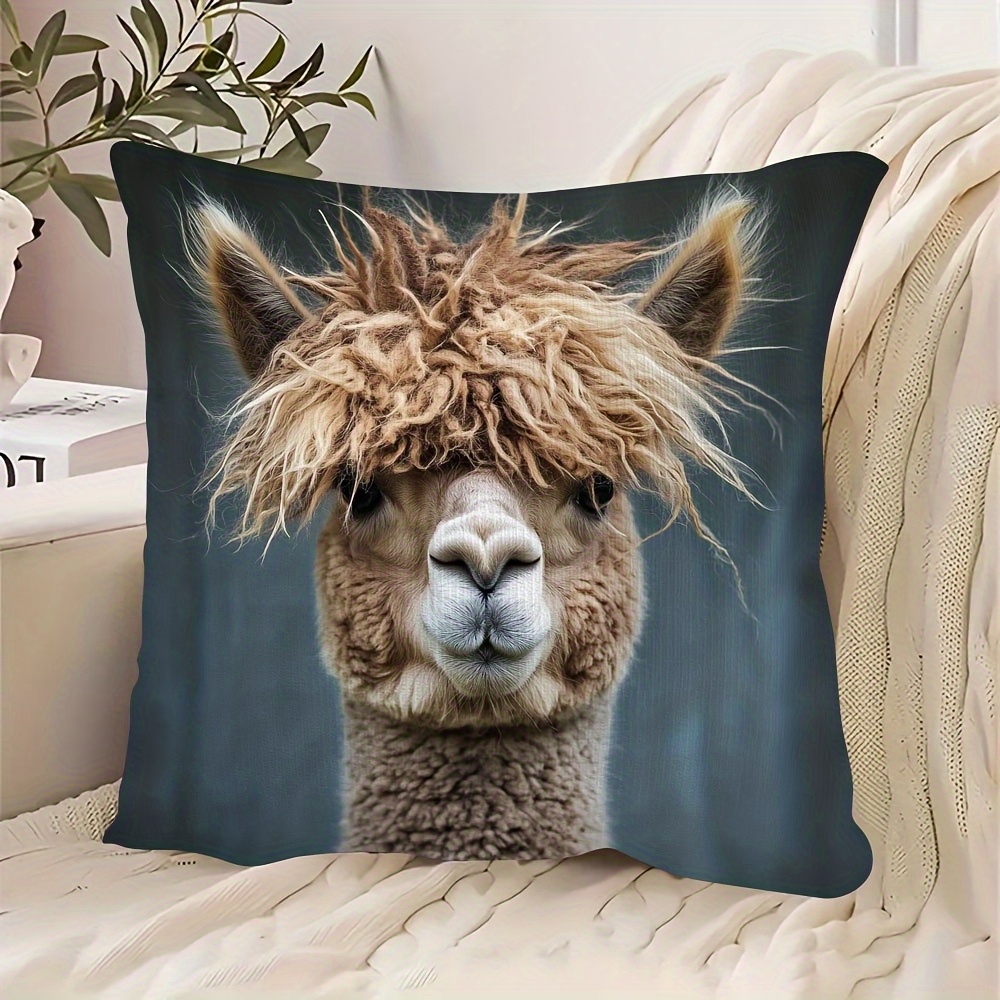 E-shop Moderner Alpaka-Druck Plüsch-Kissenbezug 18x18 Zoll - Maschinenwaschbar mit Reißverschluss, 100% Polyester, Zeitgenössische Wohnzimmer-,
