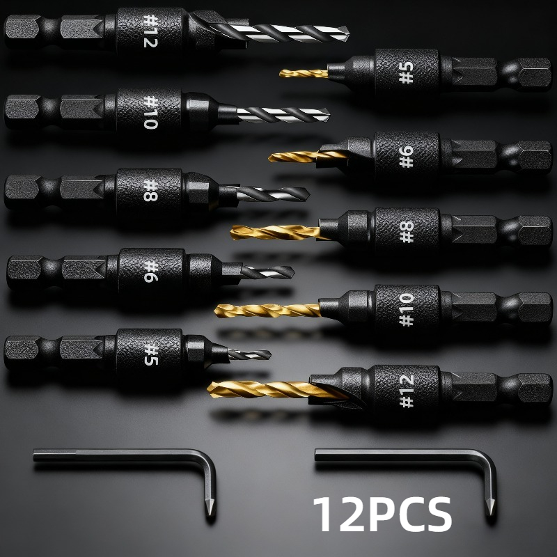 TEMU 12pcs Woodworking Countersink Drill Bit Set With 67.63oz Type Wrench, Hex Shank Steel Drill Bits, Suitable For