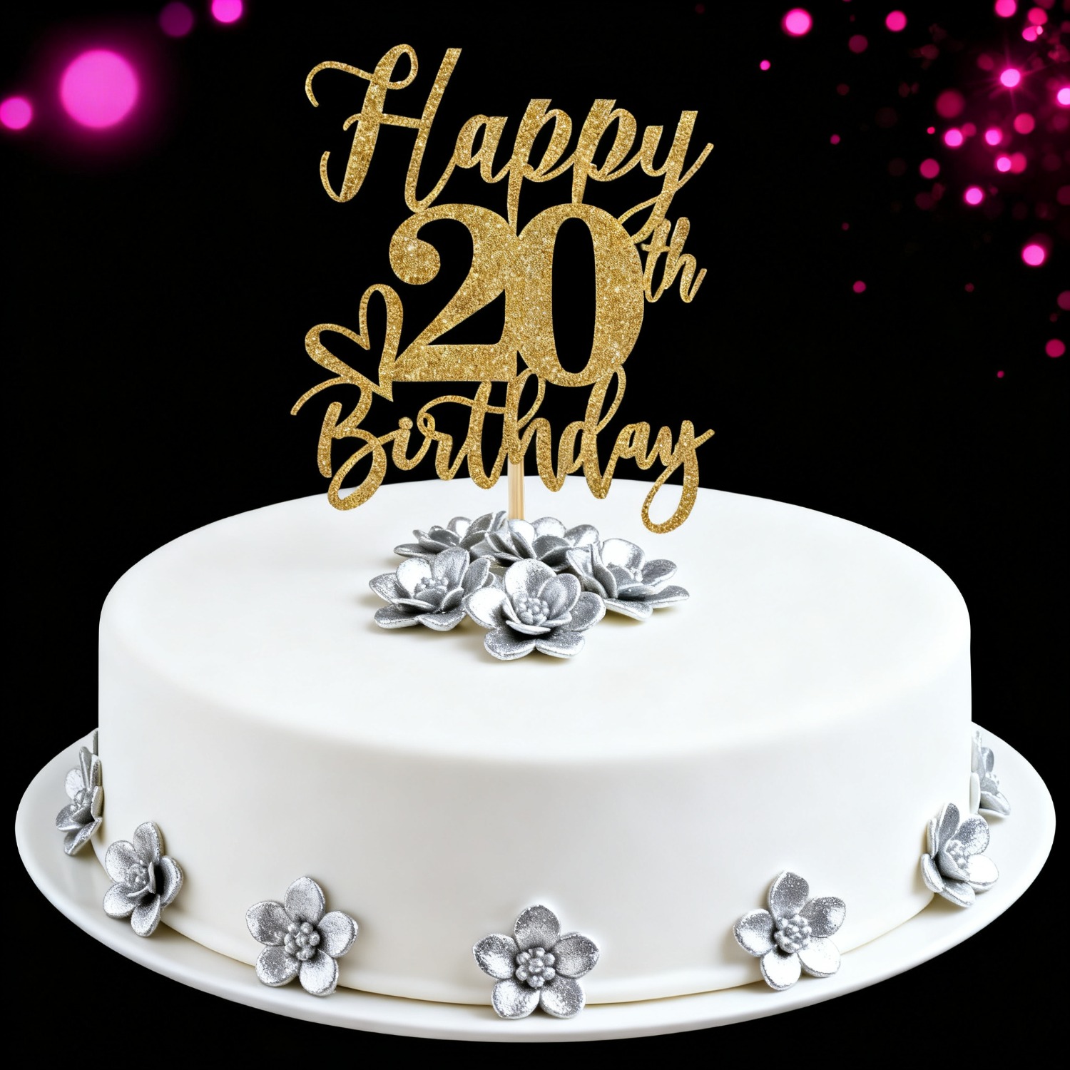1 Golden Glitter Birthday Cake Decoration, Supplies For A 20th Birthday Celebration