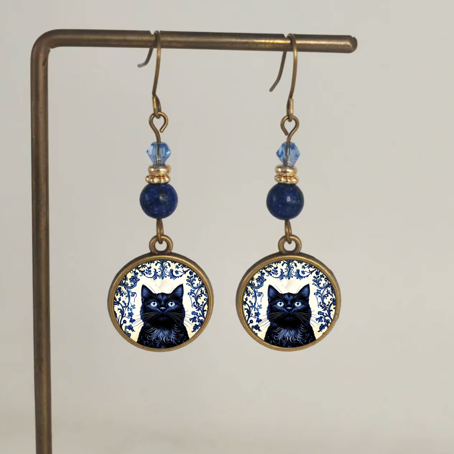 TEMU 2pcs Cat Earrings Black Cat Earrings Animal Earrings Fantasy Earrings Circular Earrings Floral Earrings Jewelry Accessories Unique Jewelry