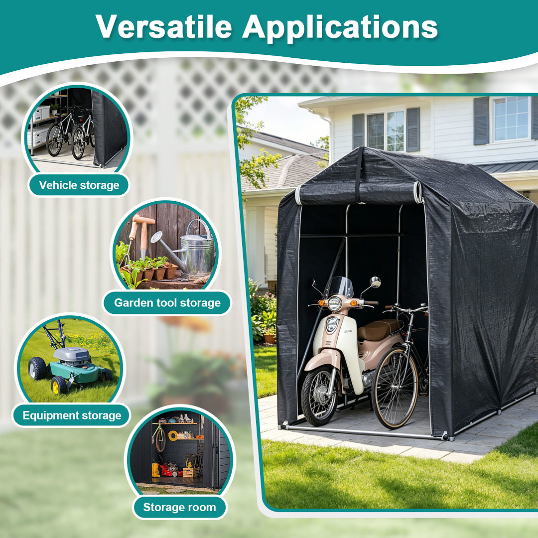 Motorcycle Garage Tent, Heavy Duty Outdoor Equipment Storage Tent With And Grey Pe Tarpaulin Cover, Suitable For Motorcycle, Scooter, Bicycle, Garden Tools, Storage, Uv-resistant Shelter