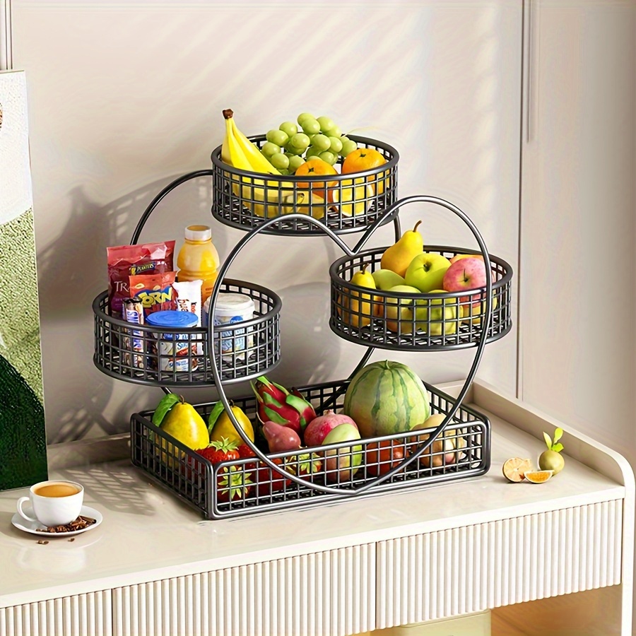 E-shop Herzförmiger 3-stöckiger Obstkorb aus Metall - Robuster, eleganter Präsentationsständer für Obst, Gemüse, Brot, Snacks & Süßigkeiten | Perfektes
