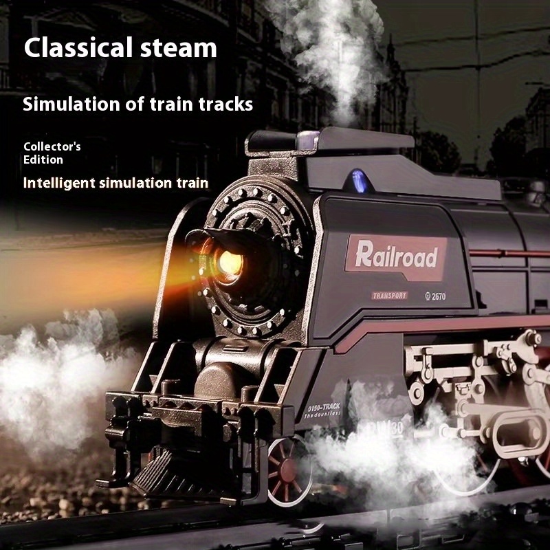 3D Smoke Electric Train Set with 4 Cars & Deluxe Tracks | Real Choo-Choo Sounds + Flashing Lights | Rechargeable Battery Gift for Kids 3-8/ Men | Christmas MUST-HAVE! Gift toys for kids