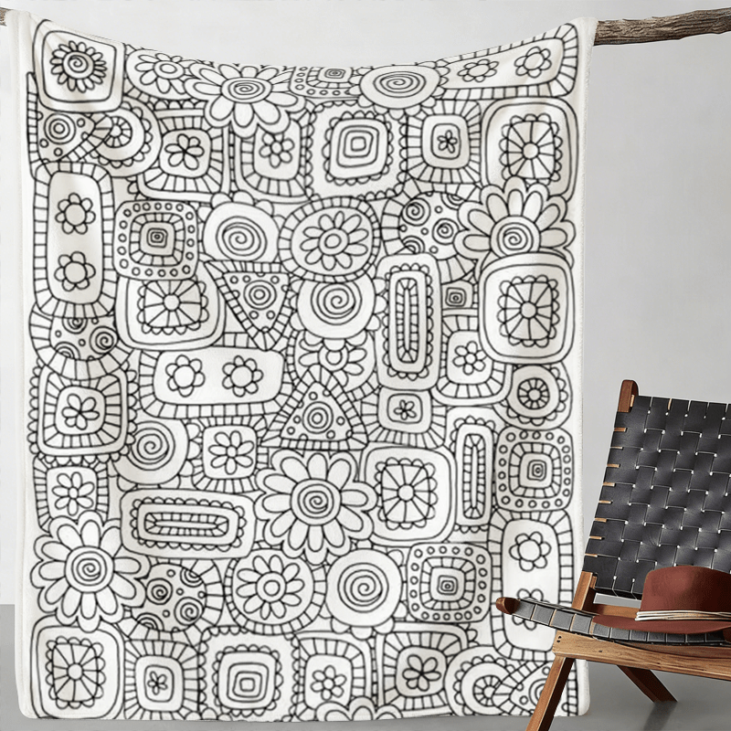 TEMU A Hand-painted Flannel Coloring Stress-relief Throw Blanket With English-style Hand-drawn Artistic Patterns. Made Of Thickened, Warm, And