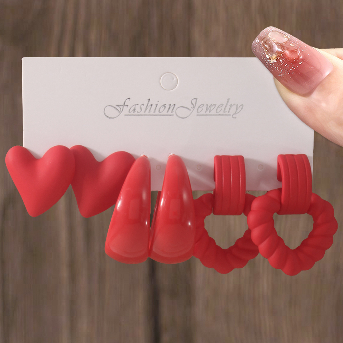 6pcs Sweet Candy Heart Earrings Set Geometric C Hoop Exaggerated