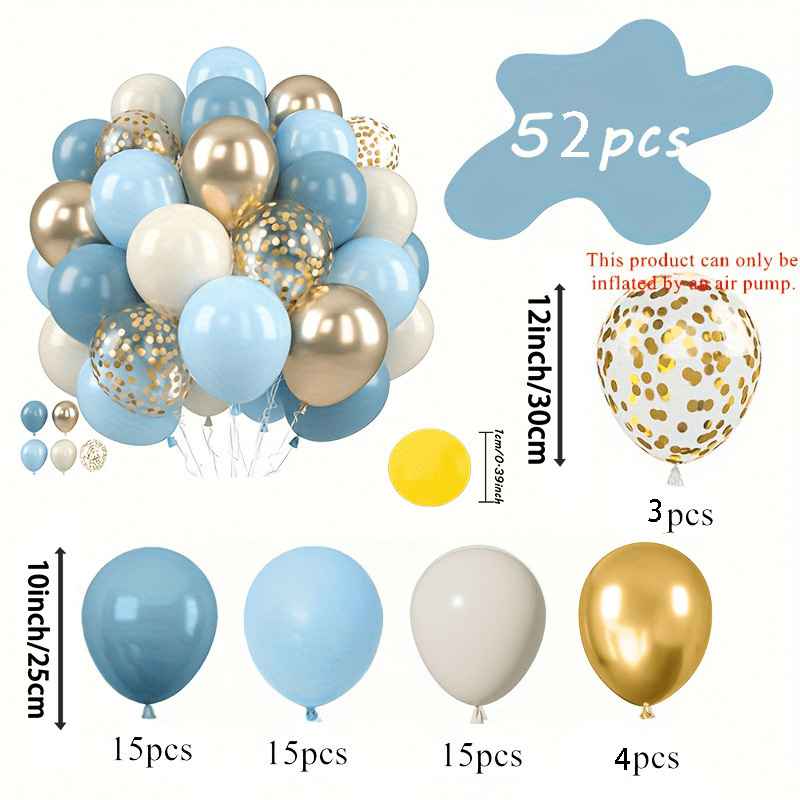 TEMU 52pcs Dusty Blue Balloons Set, With 10inch White Macaron Blue Balloons, For Bridal Shower, Wedding, Birthday, Anniversary, Graduation Party