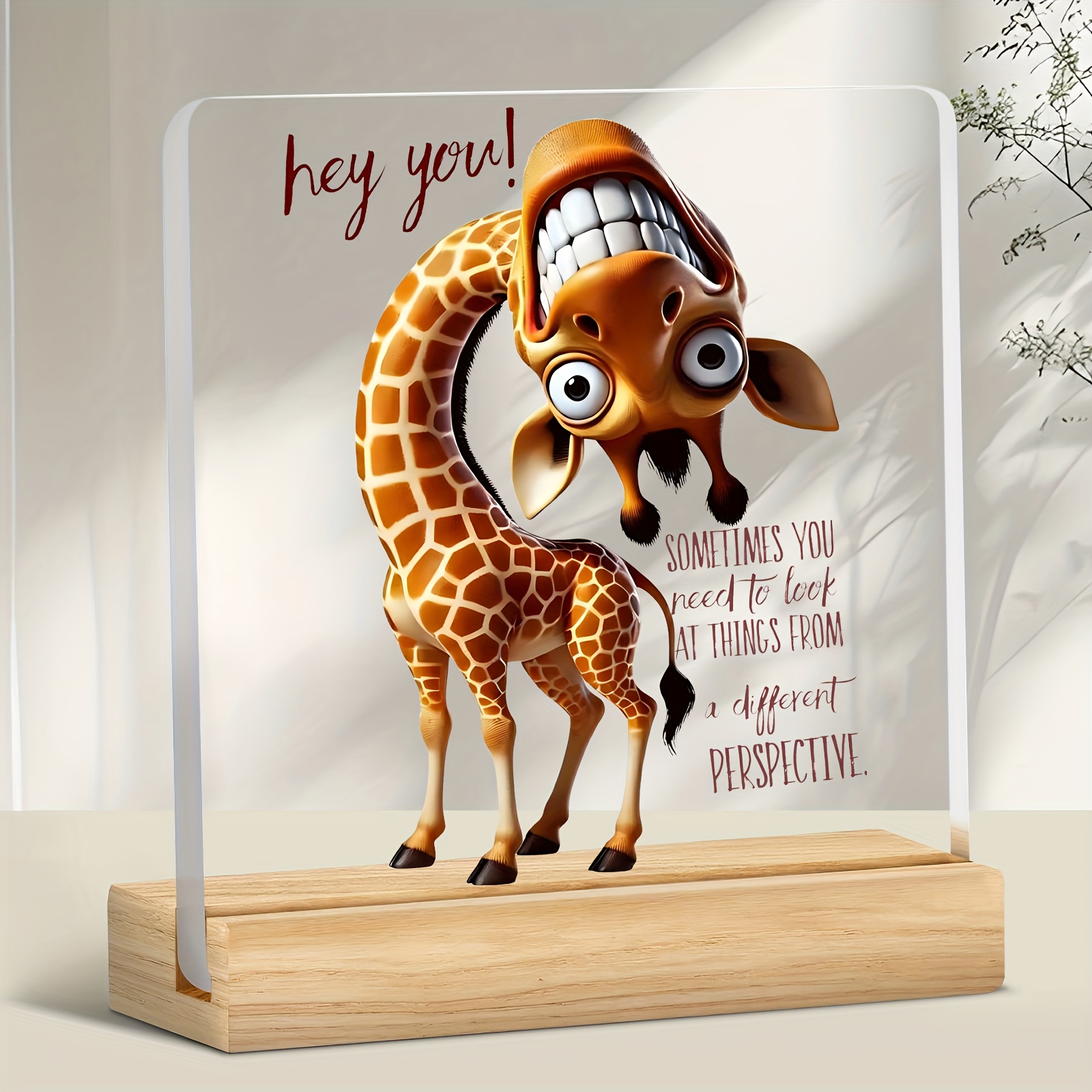 TEMU 2d Flat, 1pc Cute Giraffe Desktop Decoration With The Quote " You Need To Look At Things In A Different Way"- Positive And Uplifting Office