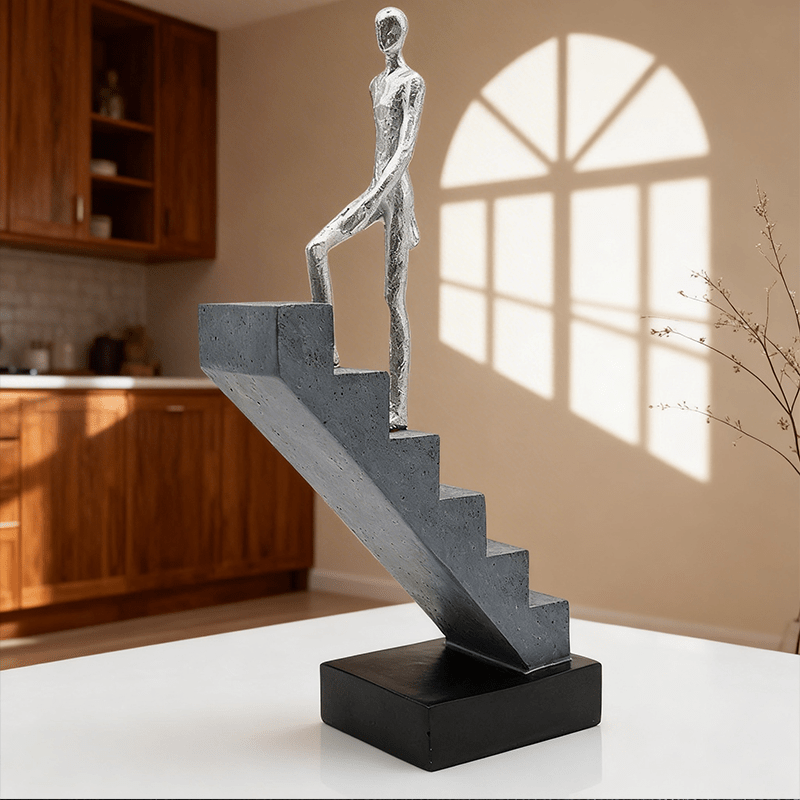 Collectible Architectural Climbing Staircase Figure Statue - Resin Miniature Stair Ornament Suitable for / Use, Multi-Room Decor with Ascending Steps, Modern Tabletop Display for Home, Office, Balcony Decoration