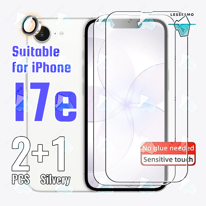 TEMU Designed For Iphone 17e Screen Protector [2+1] 2pcs Hd Screen Protector Tempered Glass And 1pc Silvery Camera Lens Protector [ Border]