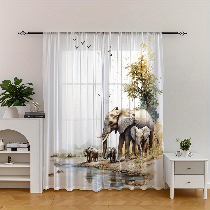 TEMU 2pcs/set Elephant Shadow Treeside Quiet Water Hidden Mystery Window Screen Fun Suitable For Living Room, Bedroom, Dining Room - Privacy Blackout