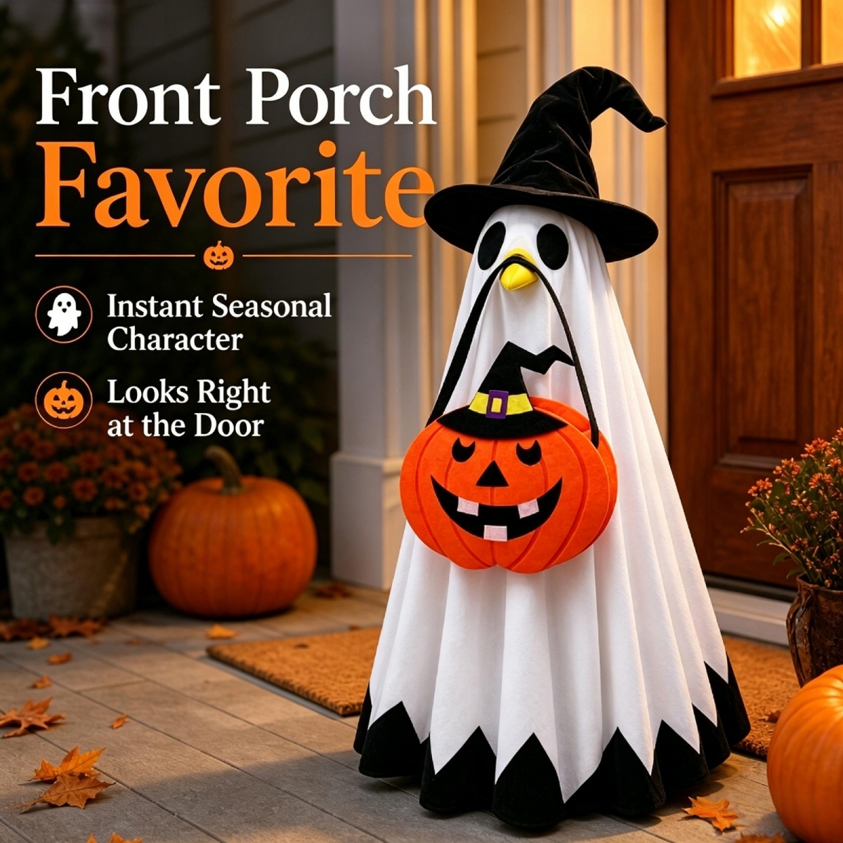 TEMU Costume d'Halloween Oie de Porche, Cape d'Esprit de Terreur, Chapeau de Sorcière et Ensemble de Sac de Citrouille, Convient pour Statue d'Oie de