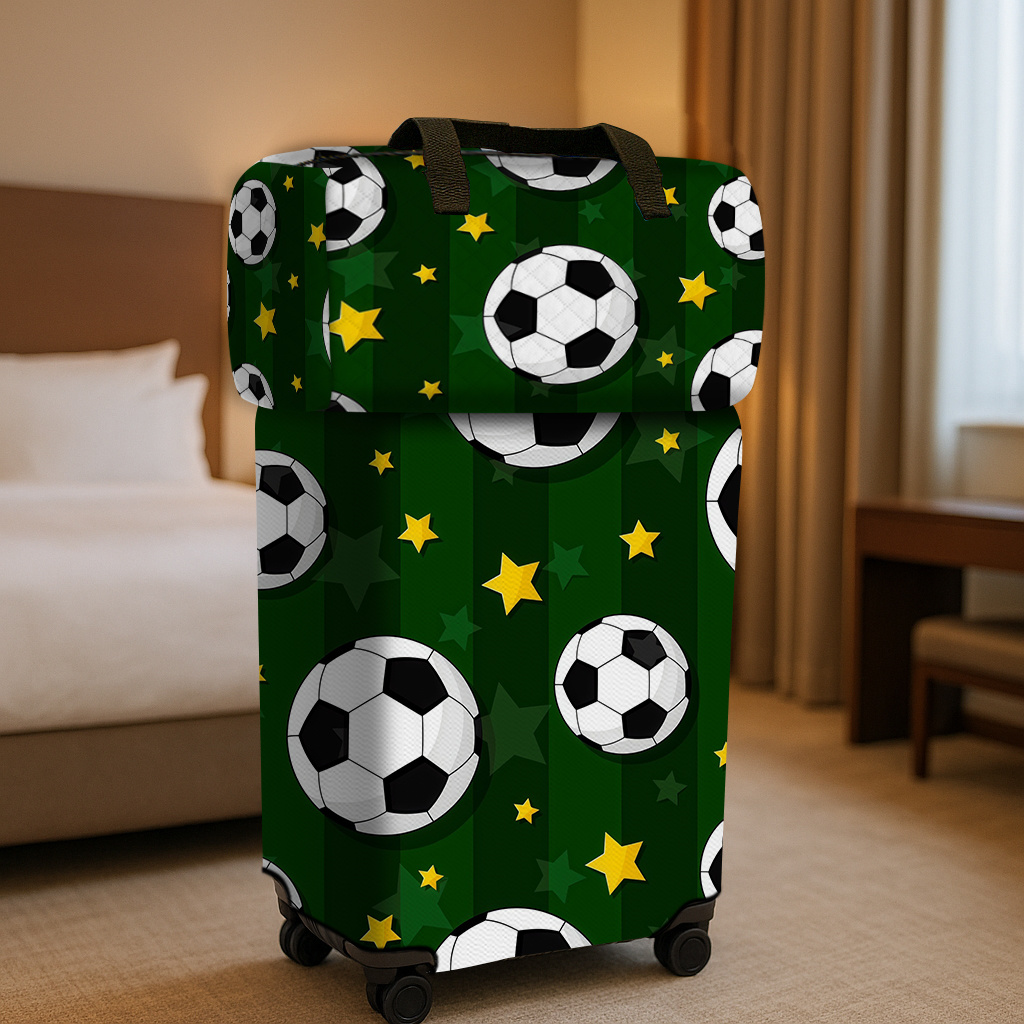Green Base Football & Yellow Star Pattern Luggage Set with Travel Bag