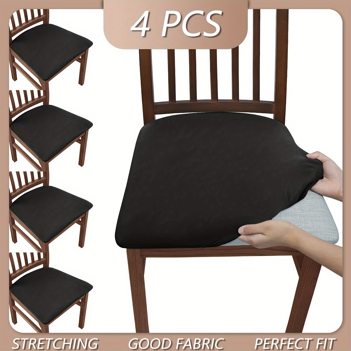 TEMU 4pcs Solid Color Brushed High Chair Cover, And Comfortable, Suitable For Dining Chairs, Office And Home Decoration, : Seat Length & Width 36-46cm (14.2-18.1in), Seat Thickness 3.8-6cm (1.5-2.4in)