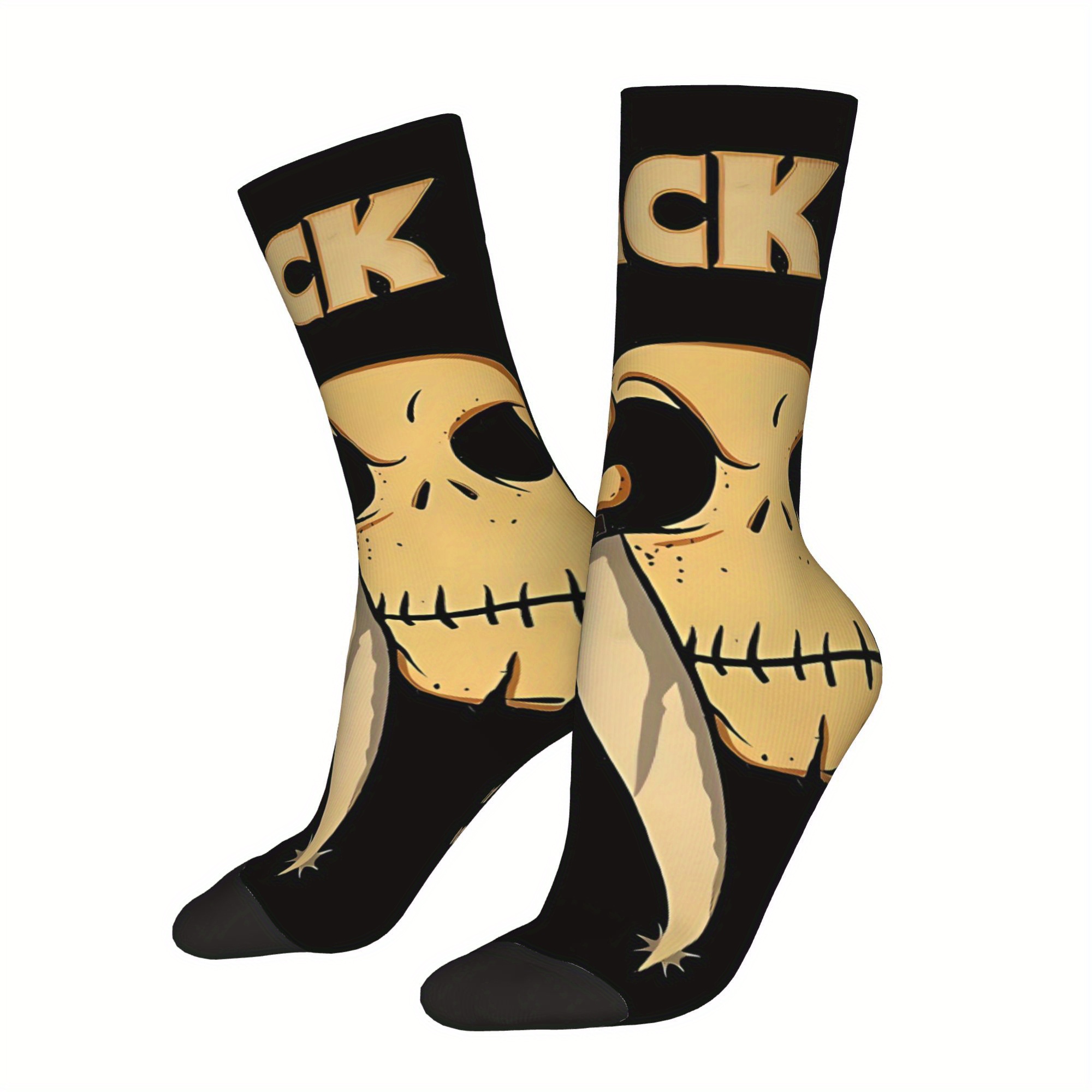 TEMU Chaussettes 'Halloween Imprimées pour Hommes en Polyester avec Design d'Impression 2D