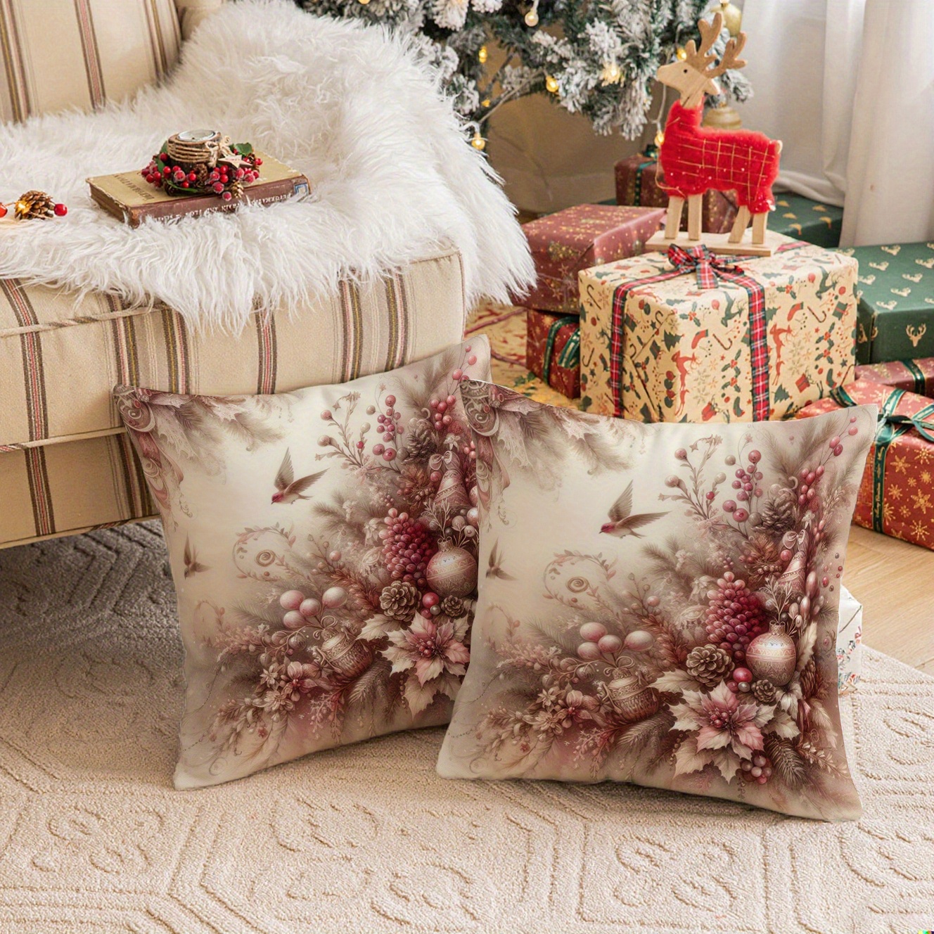 TEMU 2pcs Christmas-patterned Pillowcases: Festive Decor Living Room Decoration, Sofa Throw Pillows, Bedroom Headboard, Bed Cushions, Headrests