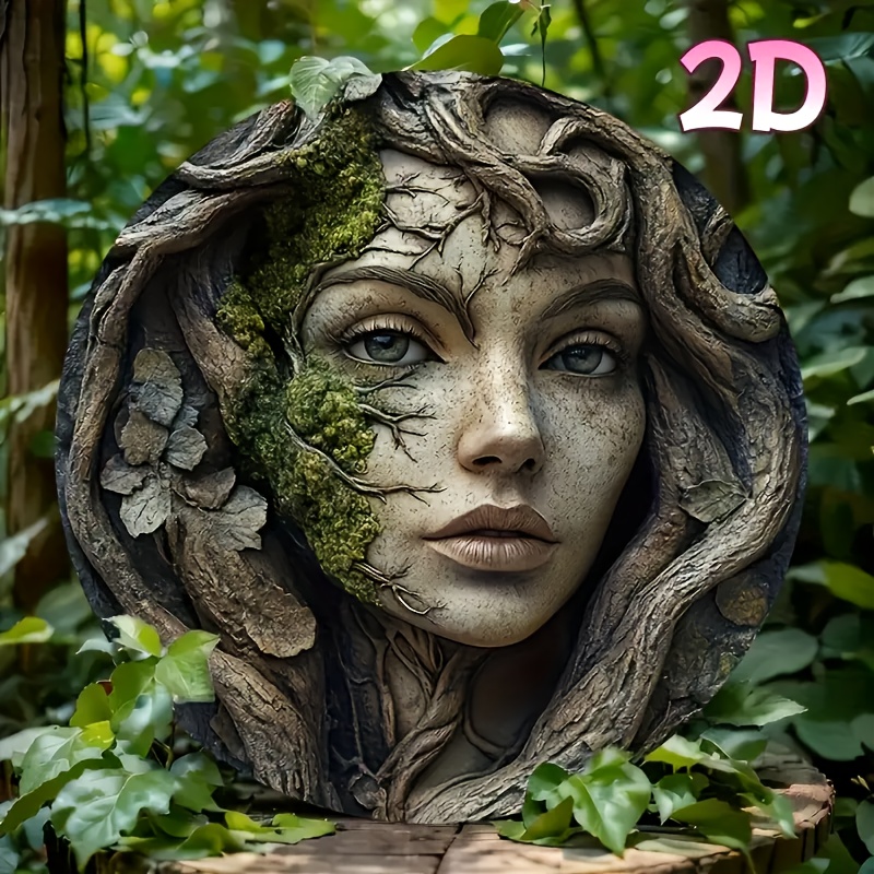 TEMU 2d Flat - [2d Flat] 2dflat Bohemian Flat Printed Face Woman, Wooden Round Logo Wreath Logo, Poster Funny Logo For Wall Art Decoration, Home,