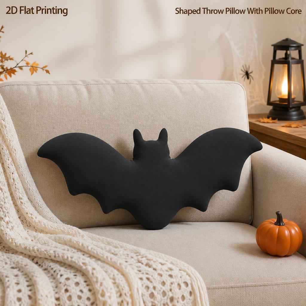 TEMU Halloween Bat Silhouette Shaped Throw Pillow Minimalist Gothic Decor For Sofa Bedroom Autumn Home Accent 2d Flat Printing Shaped Stuffed Throw