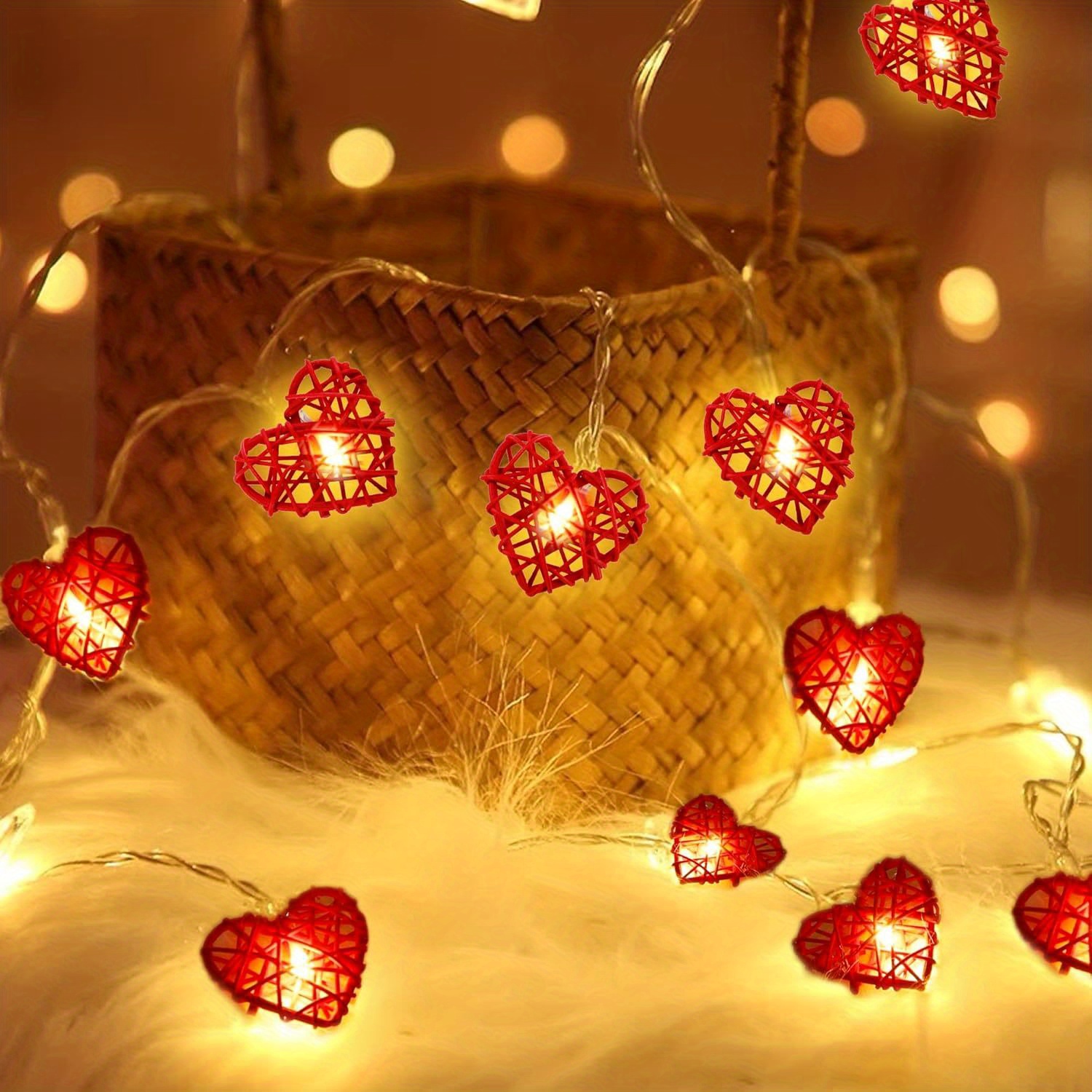 

10ft Valentine's Day Heart-shaped Led String Lights, 20 Red Fairy Lights, Battery Operated, Plastic Material, Romantic Wedding & Day Decor, Included