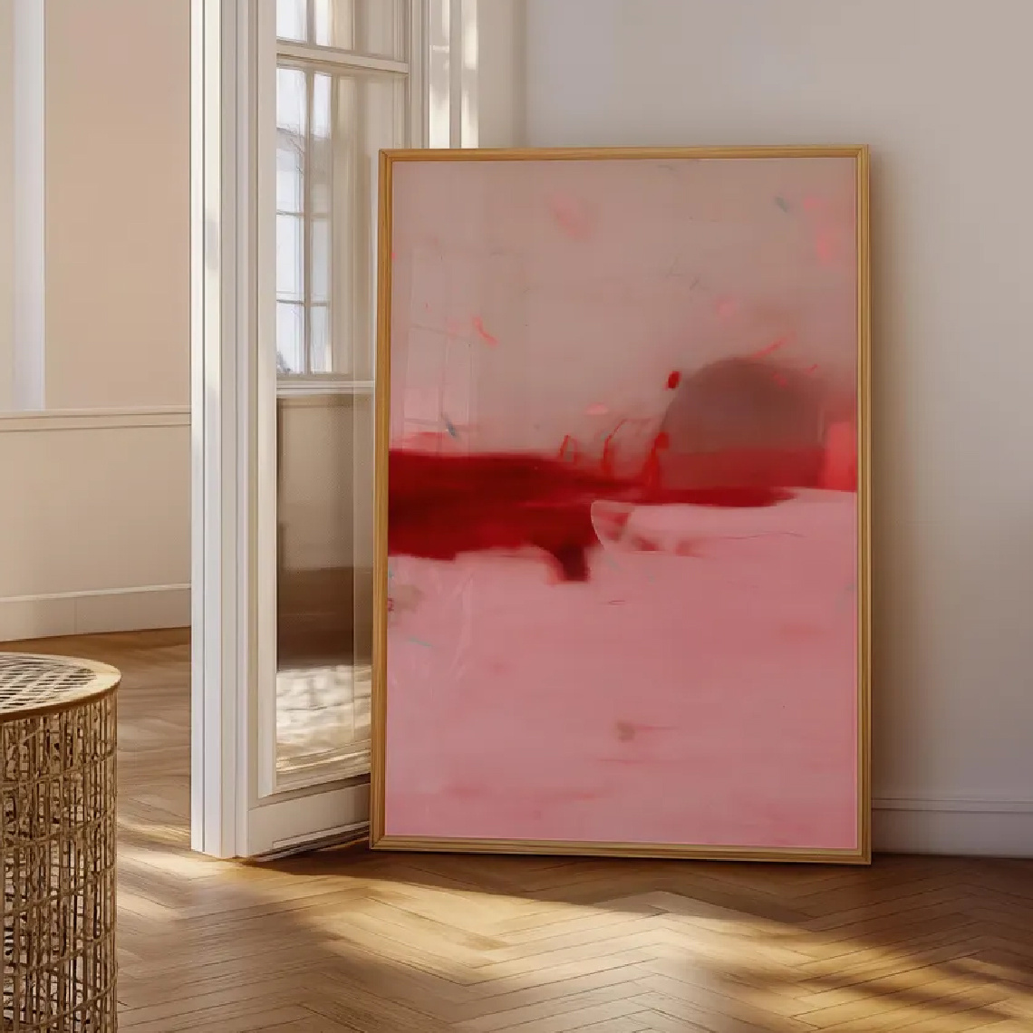 Image of 2d Flat, 2d Flat, 1pc Large Abstract Red And Pink Wall Art Poster - Modern Minimalist Style Canvas Print, Colorful Artwork Room, Bedroom, And Office Decor - Unframed Display Piece, Housewarming Gift