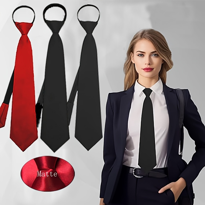 TEMU 3pcs/set Classic Fashion Women's Tie- Zipper Narrow Tie, Polyester Tie, Suitable Work Shirt Pre-tie Adjustable Formal Satin Classic Tie, Men's