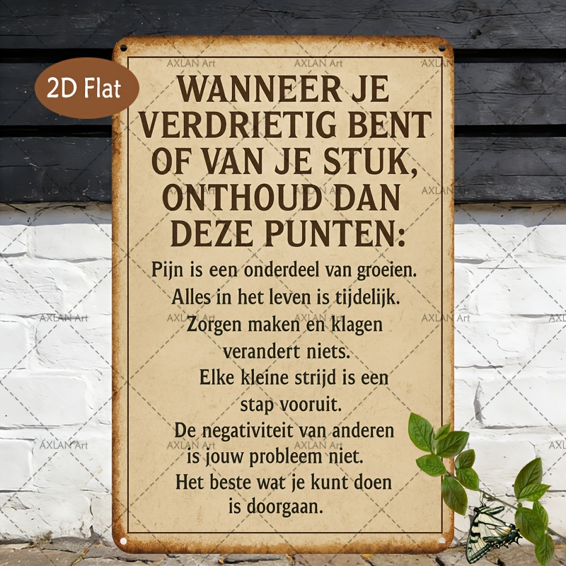 TEMU 2d Flat, 1pc, Dutch Slogan Wall Sign - Vintage Dutch Metal Plaque With , Dutch Text Decor Suitable For Office, Study - Ideal For Birthdays,