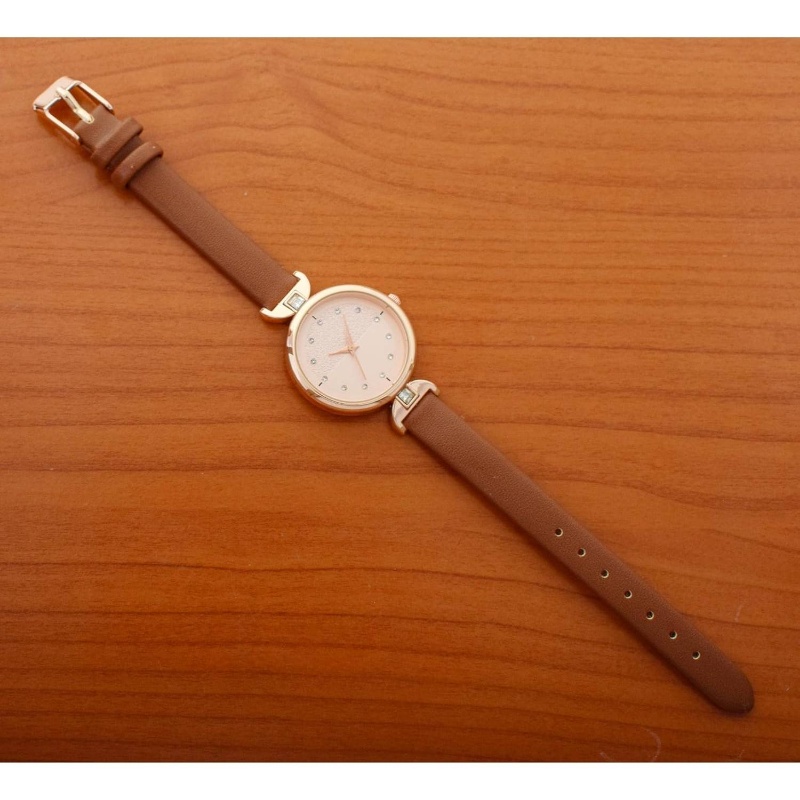 Digitime Lds PU Cube Stone Watch Tan Rosegold | Non-rechargeable Battery, Non-standard Battery Type 9V