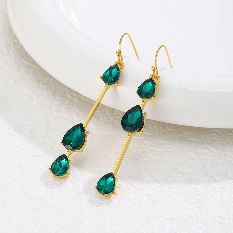 Women's Stylish Irregular Long Dangle Earrings with Green Synthetic Zirconia