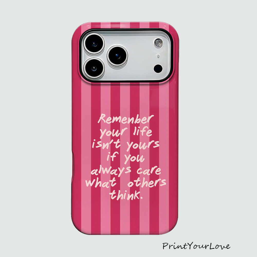 TEMU Phone Case: 1pc Film -one Phone Case, Pink And White Striped Sweet With Cute Hand-drawn Text Pattern, Dual-layer Protective Shell, Durable,