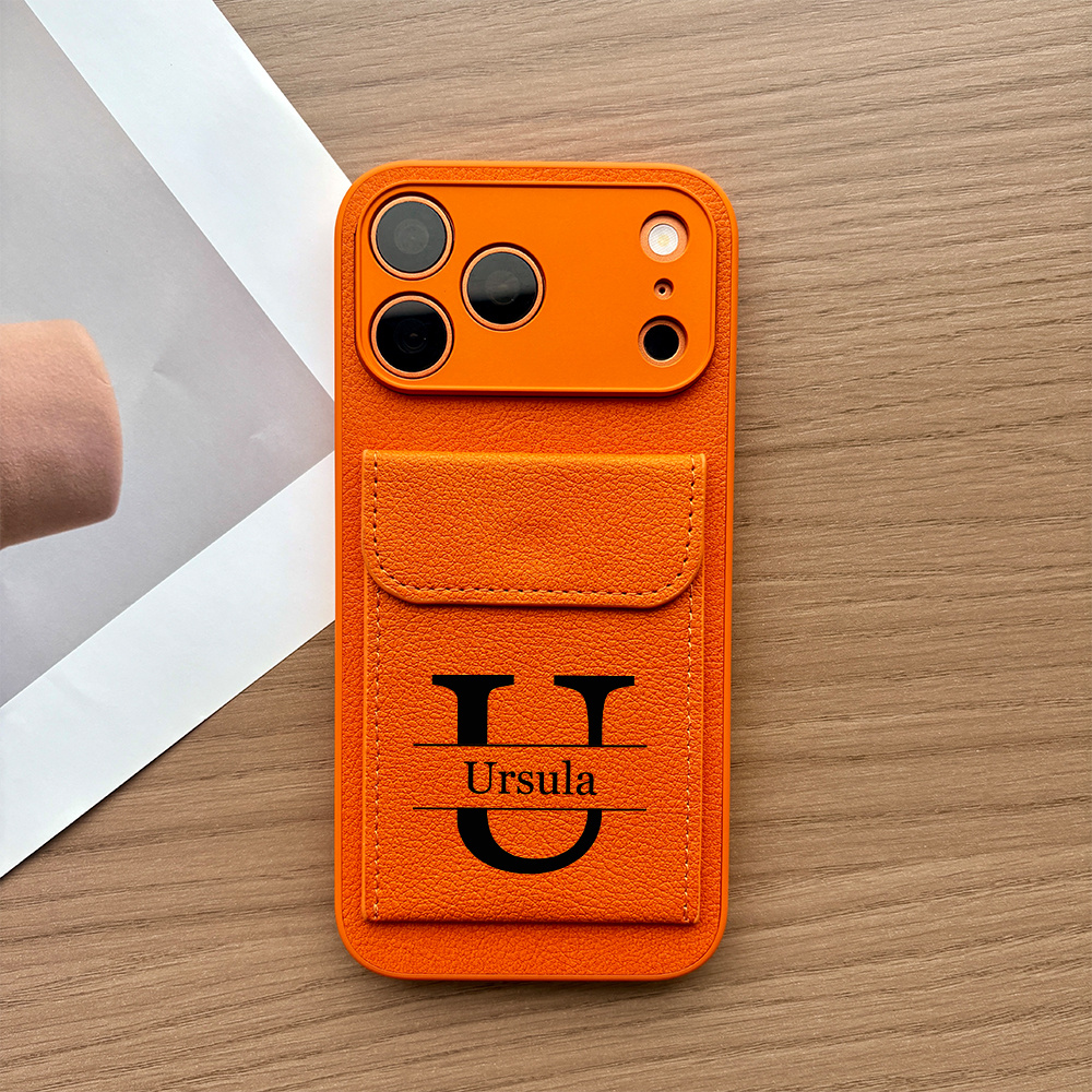 TEMU Phone Case - Customized Pu Card Holder Stand Name And Initials, Suitable For Iphone 17 16 15 14 13 12 11 Pro Plus Air, Multiple Colors ,