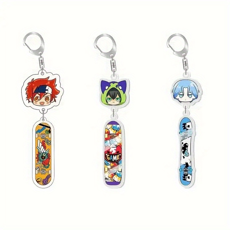 TEMU 2d Flat - 2d Plane, 3pcs Cute Anime Skateboard Acrylic Keychain, Boyfriend Gift, Graduation Gift