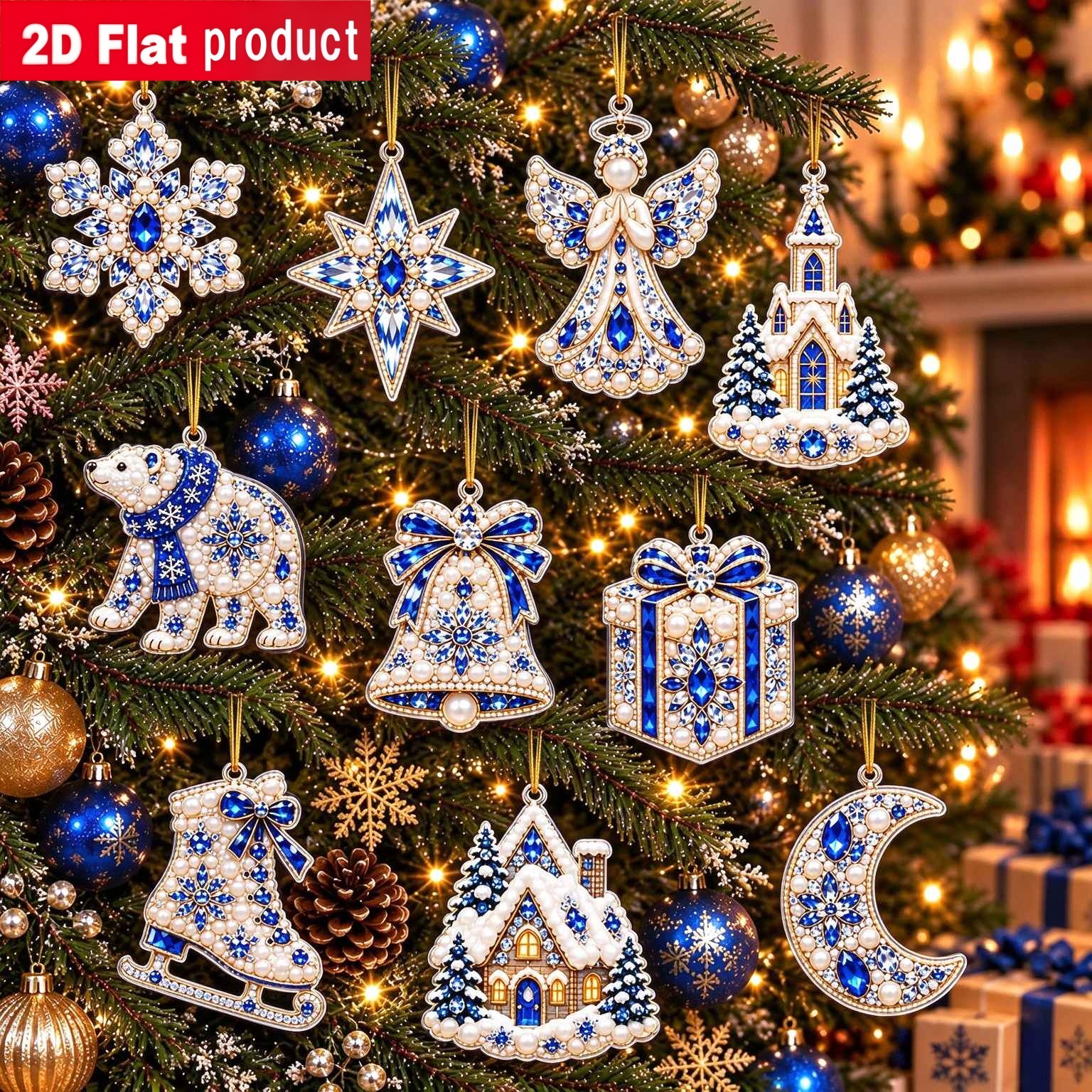 TEMU 10-delige set: 2D platte kerst acryl diamant schilderij ornamenten - High-Definition print & complete kit. Beginner-vriendelijk, stressverlagend