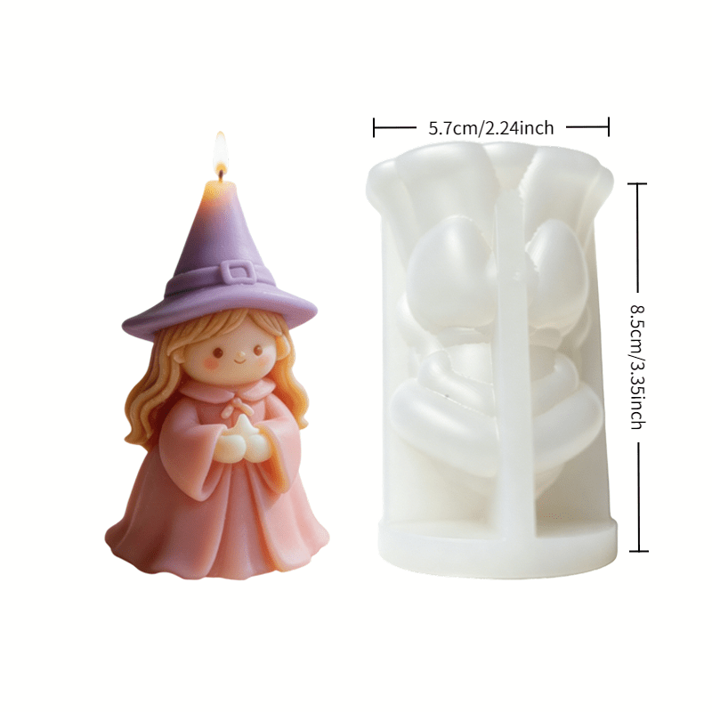 TEMU Moule en pièce sorcière de dessin tenant une , moule à bougie - de sorcière d'Halloween, convient pour bougies parfumées, résine, artisanat en