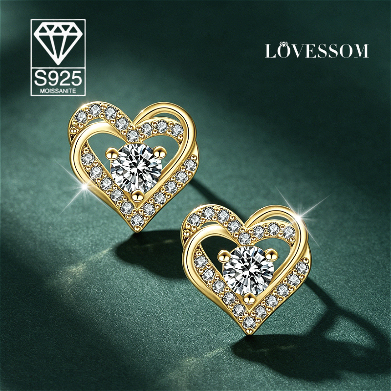Women's 0.5 Carat Heart-shaped Moissanite Stud Earrings, Gift for Couples
