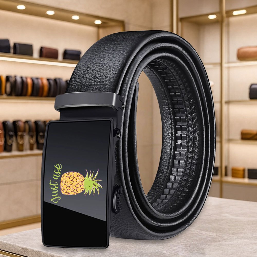 TEMU Men's Novelty Belt With Inverted Pineapple Pattern Print, Stylish Solid Color Exquisite Accessory, Standard Belt For Trendy Jeans, Unisex,