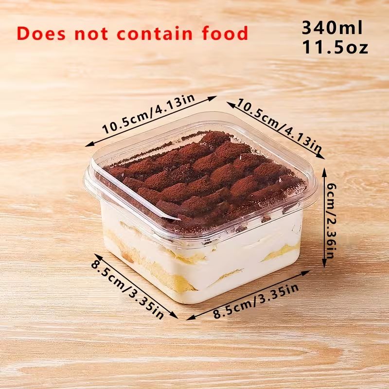 Image of 30pcs Transparent Square Dessert Containers | 11.5oz Pet Baking Containers With Lids, Reusable, Suitable For Mousses, Tiramisu & Sweets - Ideal For Picnics, Birthdays, Family Gatherings