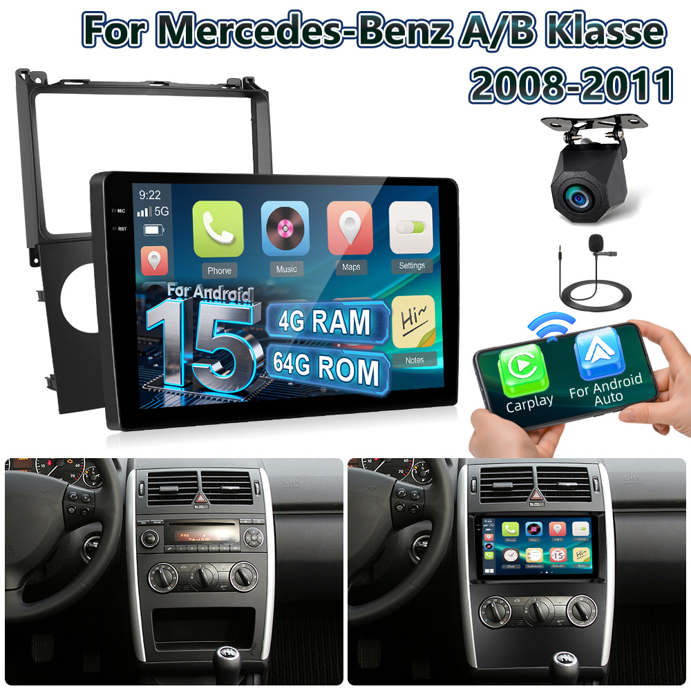 Image of 4gb + 64gb 15 For Mercedes-benz A/b Klasse 2008-2011 | 9 Inch Hd Incell Touch Screen, Gps Navigation, , Fm/rds Radio, Reversing Camera & Mic, Wi-fi , Aluminum Alloy, Brand, Without Battery