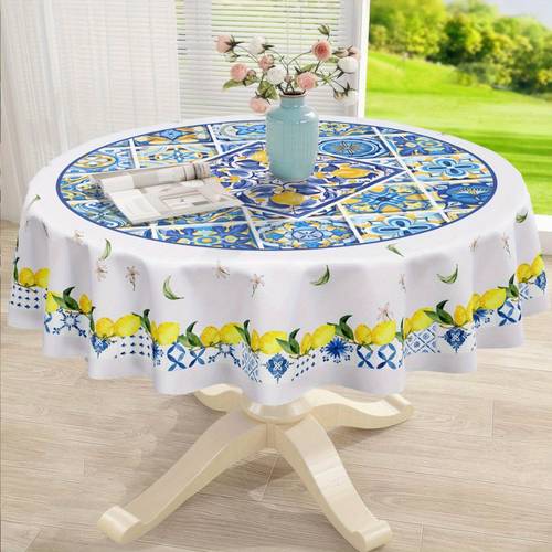 1pc 2d printed 59x59in 150x150cm french style tablecloth with lemon and floral patterns featuring and making it a versatile table decoration suitable for summer dining parties and home decor