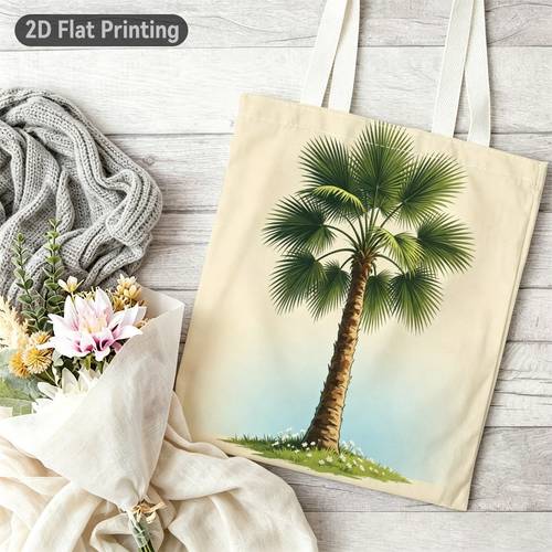 artikel foto 1 minimalistische palmboom draagtas - duurzame strandtas met tropische palmprint, geschikt voor boodschappen , woon-werkverkeer, kantoor, buitenpicknick, handwasbaar voor palmkleurvariatie, 2d plat